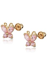 handsome gold butterfly pink cubic zirconia baby birthstone earrings